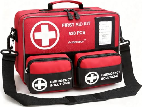 Aoldersson Kit de premiers secours 520 pièces - Kit de survie d'urgence pour voiture, maison, camping et voyage - Kit médical compact pour les urgences routières, les aventures en plein air et la