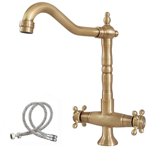 NIUKOMY Rétro Robinet Lavabo en Laiton Antique à Double Poignée