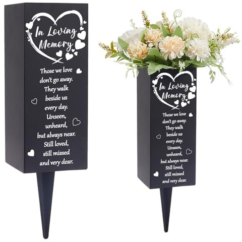 CREATCABIN Jarrones de Cementerio para Tumbas, de Metal, con Pinchos, para Flores, Conmemorativos, Funerarios, para Tumbas, con Forma de Corazón, Color Negro, para Plantas de Exterior, 3x7.9,(5) cm