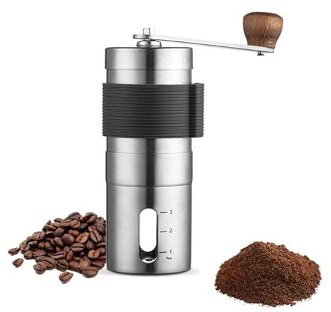 Macinacaffè manuale, portatile, in acciaio inox 304, con macina in ceramica regolabile, capacità 20 g, dimensioni compatte per campeggio e viaggi