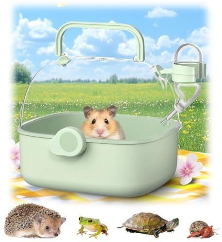 Portable Hamster Carrier for Travel - Acrylic Small Animal Cage with Ventilation Holes,Escape-Proof Hamster Travel Cage for Outdoor Picnics, Vet Visits (Mint Green)
