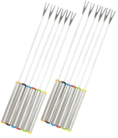 GLEAVI 12 Forchette Da Spiedo In Acciaio Inossidabile Forchette Da Fonduta In Metallo Con Codice Colore - Bastoncini Da Arrosto Multiuso Per Formaggio/Cioccolato/Frutta E Carne