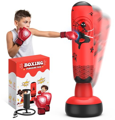 Upgrade Punching Bag for Kids, 67 Stable Kids Boxing Set with Gloves and Air Pump, Premium Punch Bag Toy,Christmas Birthday Gifts for Boys & Girls Age 4-12 for Practicing Karate,Taekwondo,MMA