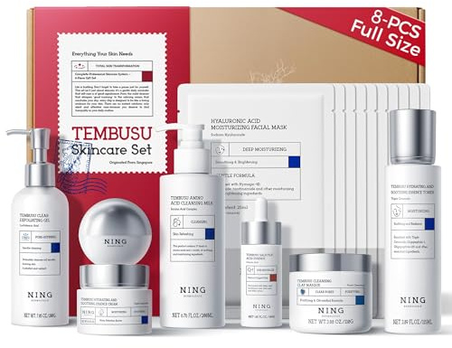 NING DERMOLOGIE Skin Care Set: 8-Step Tembusu Essence Skincare Kit, Cleansing Hydrating Moisturizing Anti-Aging Gift Sets for Women – Complete Daily Routine for Sensitive, Dry, Oily & Aging Skin