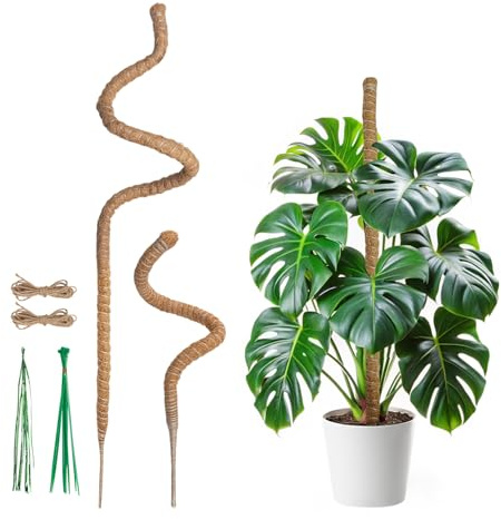 Mcbazel Monstera Moss Pole per Piante, Polo in Coco da 60cm e 120cm Flessibile con Accessori per la Crescita di Piante Rampicanti, Bastone Flessibile in Coco fatto a Mano per Piante da Interno Monster