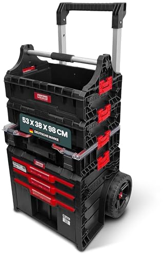 XL Werkzeugtrolley - Qbrick System Werkzeugkoffer mit Rollen, Werkstattkoffer, Werkstattwagen Set ! B x T x H in cm: 53 x 38 x 98 cm ! Der mobile Alleskönner - Privat & Gewerbe (SET 15)