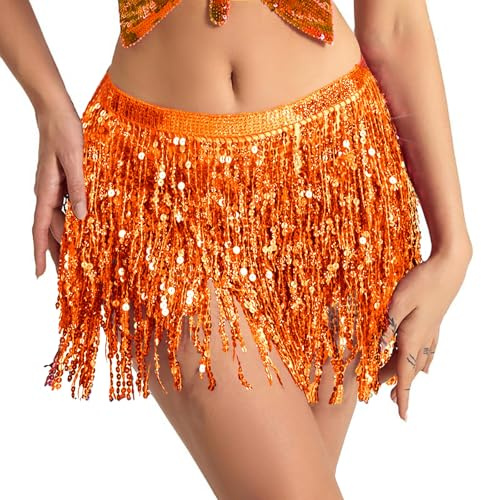 Baisdan Jupe Paillette Femme, Jupe a Paillette avec Franges Scintillantes pour Festivals et Performances de Danse Orientale