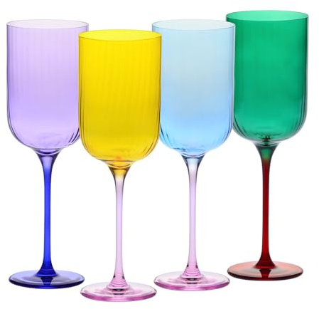 Bicchieri da vino 350 ml – set da 4 pezzi – Collezione Aurora – Realizzati a mano e colorati – Vetro di cristallo – Eleganti e moderni – Ideali come regalo