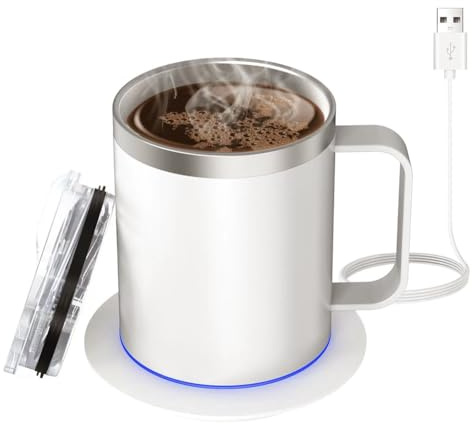 Uxsjakjsd Tasse Chauffante à Alimentation USB, Mug à Café Auto-Chauffant pour Bureau, Ensemble de Réchauffeur de Tasse avec Arrêt Automatique Après 10 Heures.