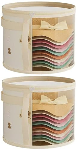 MAUDFEK Hat Storage Box, Hat Boxes with Lids, Large Hat Storage Box with Carry Handle, Travel Hat Storage Organiser, Collapsible Hat Box, Set of Two Hat Storage Containers