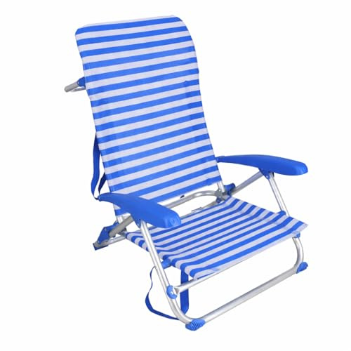 Acomoda Textil - Silla Plegable de Playa y Camping de Aluminio con Respaldo Reclinable. Silla Baja Compacta con Brazos Ergonómicos Correa de Transporte y Estructura Ligera para Exterior. (62X58X78 CM)