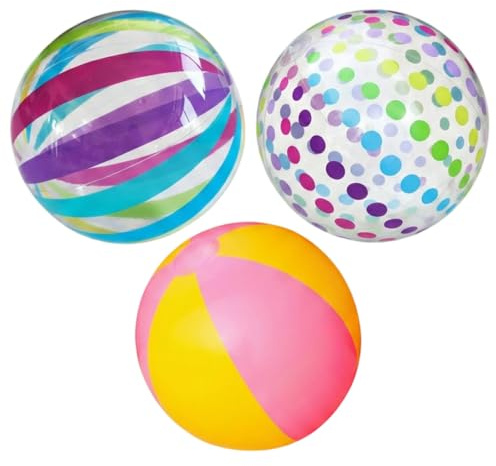 GETFACAI 3-Pack Inflatable Beach Balls, Striped and Polka Dot Blow Up Ball Set for Pool Party Decorations and Summer Gatherings