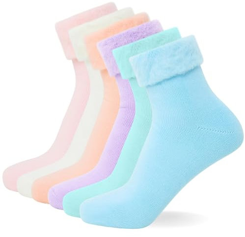 FM London 6er-Pack Sehr Warm Flauschige Socken für Damen, Superweiche Thermo-Bettsocken in Pastellfarben (Größe: 37-41)