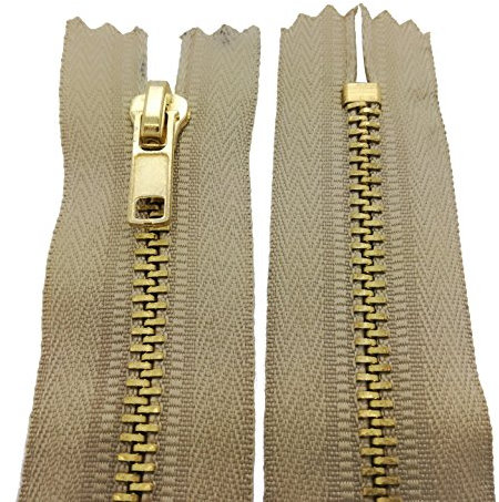 Starlet24® Reißverschluss Metall 4 mm Zipper nicht teilbar, Reißverschlüsse Metall-Zähne für Jeans Leder Geldbörsen Hosen Taschen - Beige 16 cm
