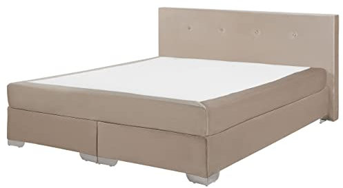 Lit Double Boxspring en Velours Beige 160 x 200 cm Confortable et Élégant de Style Minimaliste pour Chambre Moderne ou Scandinave Beliani