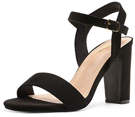 DREAM PAIRS Women's Chunky Heels Open Toe Ankle Strap High Block Comfy Dress Heel Sandals Pumps Shoes,Size 8,Black/Suede,Gisela-1
