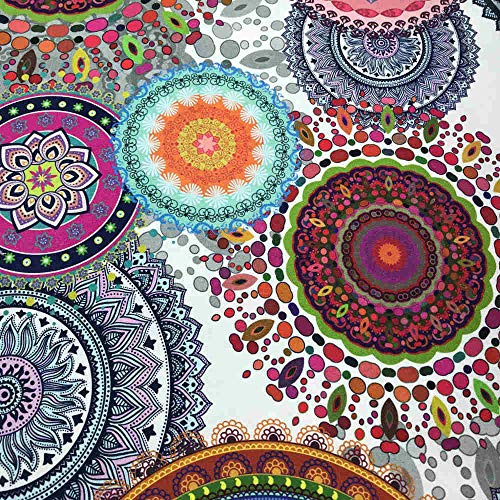 Kt KILOtela - Tela de Loneta Estampada Digital, Half Panamá Algodón, Decoración, Tapizar Sillas, Cojines, Sofá, Manteles, Bolsos, 100 cm Largo x 280 cm Ancho, Mandalas, Blanco, Multicolor, 1 metro
