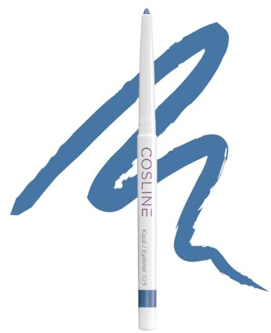 COSLINE Kajal und Eyeliner 109 Jeansblue, Blau, Wasserfester Kajal, Verschmiert nicht, Blauer Lidstrich, Weiches Auftragen, Starke Pigmentierung, Vegan, Made in Germany