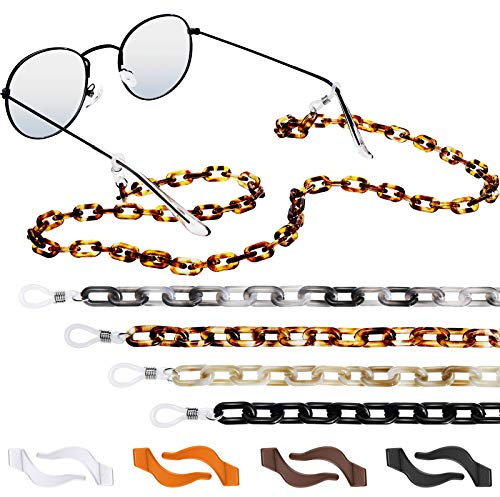 8 Pieces Eyeglass Anti-slip Strap Includes 4 Pieces Acrylic Glasses Chain Reading Eyeglass Strap Sunglasses Holder Necklace Around Neck Eyewear Retainer and 4 Pairs Silicone Glasses Anti-slip Hooks