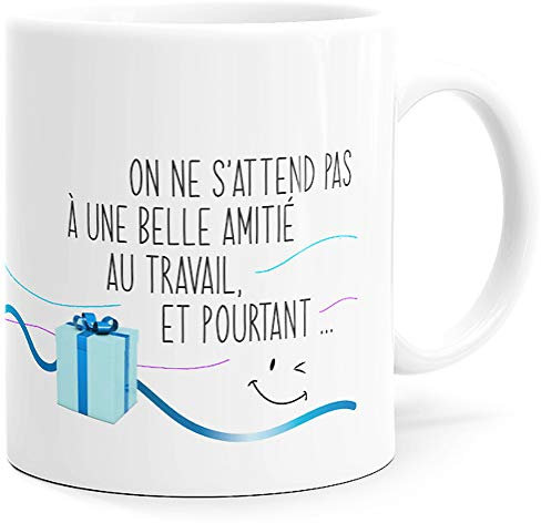 Mug Humour Collègue Tasse Message Drôle Amitié. Idée Cadeau Original pour Départ en Retraite Mutation Travail Bureau Ami Homme Femme pour Anniversaire Noël Plaisir. Souriez dès le Réveil.