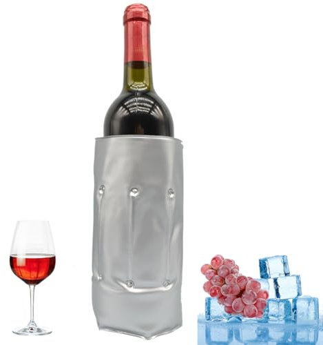 Rapid Ice - Raffreddatore per bottiglie di vino in gel, con manicotto per congelatore, vodka, tequila, refrigeratore per bottiglia di vino, colore: argento
