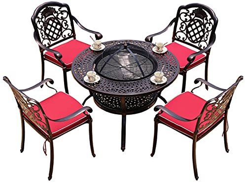 Pozos De Fuego De Leña Jardín Al Aire Libre Terraza Mesa De Parrilla Tazón De Fuego De Leña, Sillas De Mesa Al Aire Libre para Patio Césped Patio Trasero Barbacoa Fiesta Hoguera, 106 Cm / 41,7