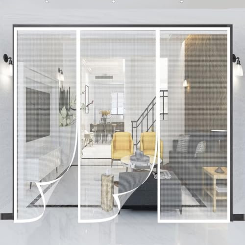 Magnet Fliegengitter Tür, 185x230cm Insektenschutz Tür mit Heavy Duty Mesh Faltbar, Doppelte Öffnung, Luft kann frei strömen, Weiß