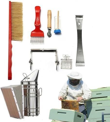 Bee Keeper Kit de démarrage d'apiculture 8 pièces | Outil d'apiculture professionnel en acier inoxydable - Kit d'accessoires d'apiculture - Kit d'outils pratiques et indispensables pour