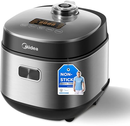 Midea rice cooker with 9 functions, 2L, 4 cups, for 1-3 persons, advanced heating technology, 30 min quick rice, non-stick coating, 24-hour keep warm & timer - STEAM COOKER INSERT, RICE COOKER SMALL