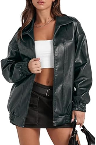 xxxiticat Giacca da donna oversize in pelle PU moda cappotti da motociclista abbigliamento invernale finta pelle scamosciata zip up cappotto capispalla, Colore inchiostro profondo, L