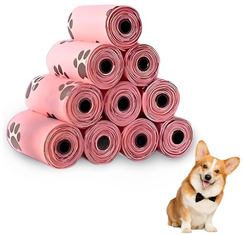 CATOR 10 rouleaux Sac a Crottes Chien 200 Pièces Biodegradable épais et Résistants Facile à Démolir étanche Avec parfum Sac Crottes Chien avec Distributeur - rose