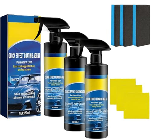 Car Coating Spray, 3 in 1 Multi-functional Quick Effect Coating Agent,Quickly Coat Car Wax Polish Spray Waterless Wash for Cars, Motorcycles (3 PCS)