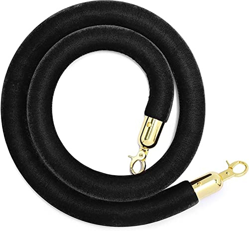 Barriera di Controllo della Folla in Corda di Velluto per Grandi Aperture con Ganci placcati in Oro, Corda di Ricambio Lunga 1,5 m (Nera)