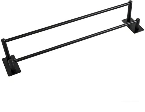 Dubbel handdukshållare 80 cm matt svart, självhäftande utan borrning