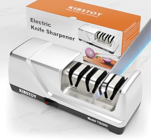 KIBSTOY Electric Knife Sharpener, 3-Stage Professional Kitchen Sharpener with 100% Diamond Abrasive, 15° Precision Angle, Magnetic Dust Box, Fast Sharpening & Repair for Chef Knife, Paring Knife