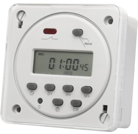 BAOMAIN CN101A Temporizador Programable Digital 12V DC/AC, Interruptor Horario con Pantalla LCD, 16A, 28 Programas Diarios y Semanales, Incluye Cubierta Protectora Impermeable (CN101A 12V+Cover)
