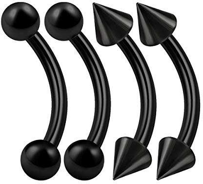 KJM FASHION 4 Stk Eloxiert Schwarz Banane Ohr 1.2 mm 16gauge 8mm 5/16 Kugel Und Kegel Tragus Cartilage Lip Ohrringe Eyebrow Piercing Schmuck 0382
