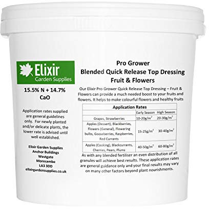 Elixir Gardens Pro Grower | Blended Quick Release Top Dressing for Fruit & Flowers | Various quantities available from 1kg to 25kg | (500g Re-Sealable Tub) | Treats up to 50sqm