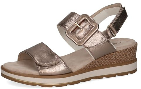 CAPRICE Damen Sandalen mit Absatz aus Leder mit Fußbett, Beige (Taupe Metallic), 37 EU