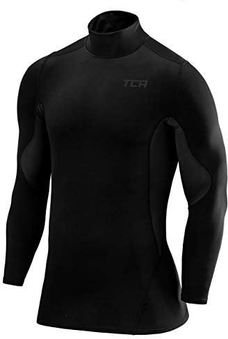 TCA Herren SuperThermal Baselayer Langarmshirt, Kompressionshirt mit Stehkragen - Schwarz/Schwarz, L
