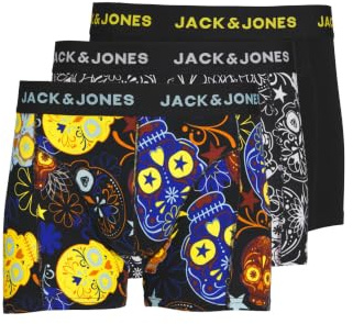 Jack & Jones Men's Jacjames Trunks 3 Pack Noos Boxer Shorts, Black/Detail: Black - Blazing Yellow., XL UK