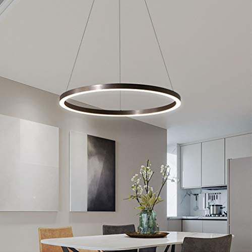 Lampadario Sospensione LED Lampada Soggiorno Lampadario Dimmerabile Con Telecomando Lampade Sospensione Moderne Tavolo Pranzo Soffitto Luminoso Acrilico Rotondo in Alluminio,Nero,1lap 40cm