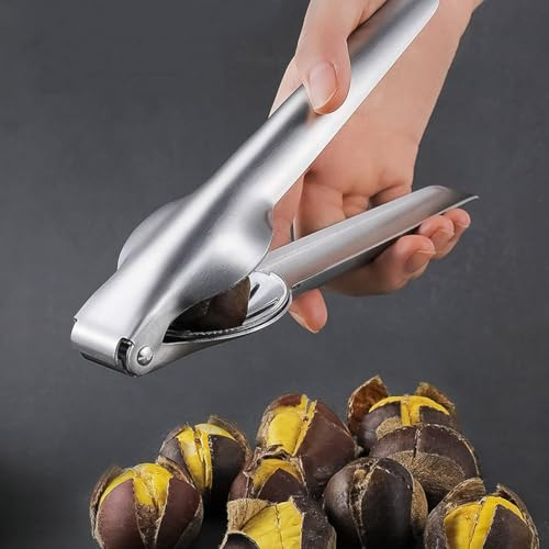 Tissting Chestnut Opener, Durable Stainless Steel Nut Shelling Tool with Extended Handle, Reinforced Nails, Clip, Spoon and Tongs for Kitchen Use