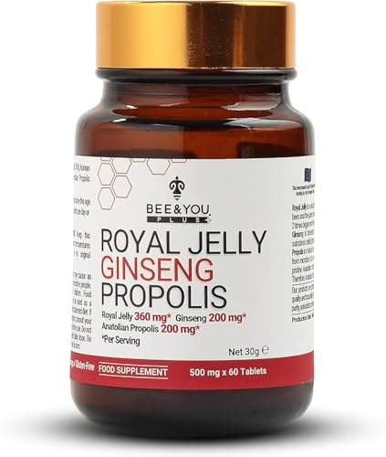 Bee and You Ginseng Tablets with Royal Jelly and Bee Propolis Natural Antioxidant Energy and Immune Support Supplement for Athletes 1.05 Ounce