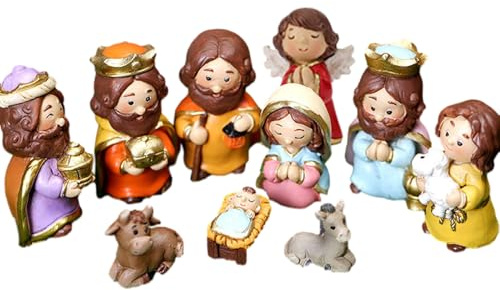 Pomurom noël en résine Moderne, 10 pièces Ensembles Figurines la Nativité, Statue Santons étable crèche Personnages pour Noël, Décoration la Maison Noël Bureau Église École