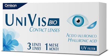 Univis Bio Contact Lenses, 3 Lenti A Contatto Mensili per la correzione della miopia -1.25