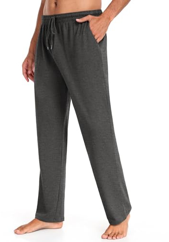 COOFANDY Men Cotton Knit Yoga Pants Jogger Sweatpants Casual Open Bottom Lounge Pants with Pockets Dark Heather Grey