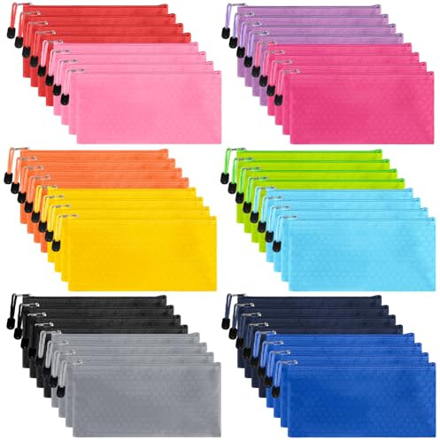 EOOUT 48pcs Pencil Case Zipper Pouch, Bill Size Pencil Storage, Small Pencil Organizing, Waterproof Bags for Office Supplies, Travel Accessories in 12 Colors