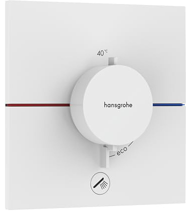 hansgrohe ShowerSelect Comfort E - Thermostat conceiled, Bathroom tap with Safety Stop at 40 °C, Thermostat Square for Showers and Bath tubs, Shower Mixer for 1 Function, matt White, 15575700