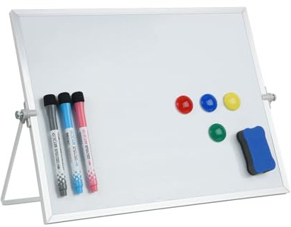 Hisredsun Kleines Whiteboard mit Ständer, 40x30cm Doppelseitiges A3 Mini-Magnet-White board mit 3 Stiften und 1 Radiergummi,Tragbare Whiteboard-Staffelei für Klassenzimmer, Zuhause und Büro
